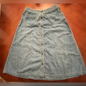 Vintage Chaps Blue Denim Maxi Jean Skirt Size 6 Lightweight Cotton Button Front